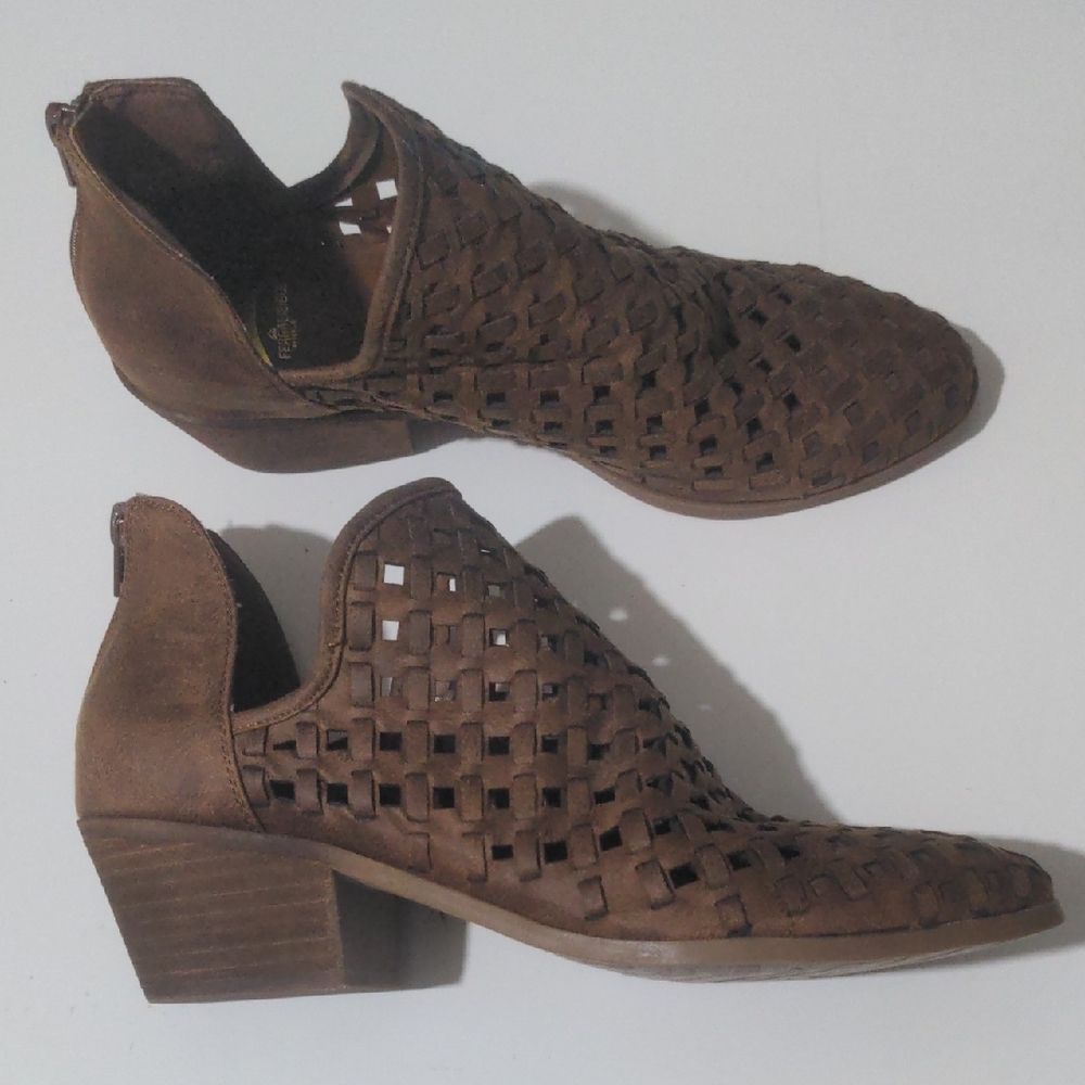 Fergalicious Brown Cutout Heeled Ankle Boots. Size 8.5 NWOT
